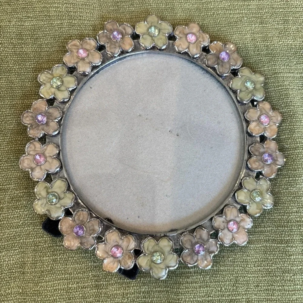 VTG 2001 Burnes of Boston Mini Circular Frames Flowers Rhinestones Feminine Cute